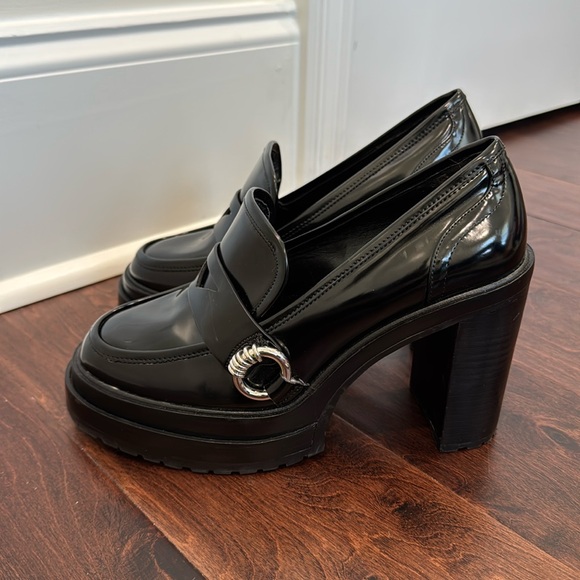 Gianni Bini Black Platform Heels Loafer On-Trend Shoes Patent Chunky Heel, 8.5 - Picture 3 of 11
